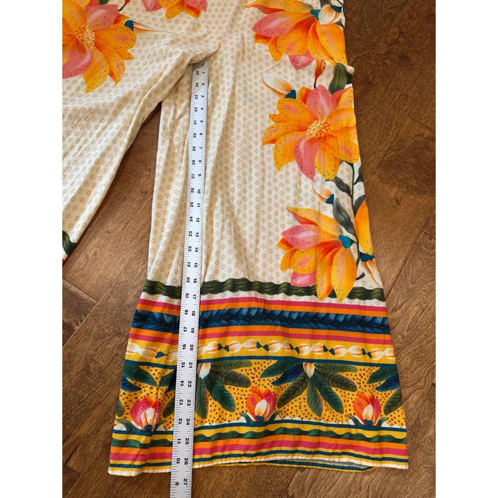 Farm Rio Tropical Floral Wide Leg Halter Jumpsuit Sz L Yellow Boho Anthropologie - Picture 12 of 16